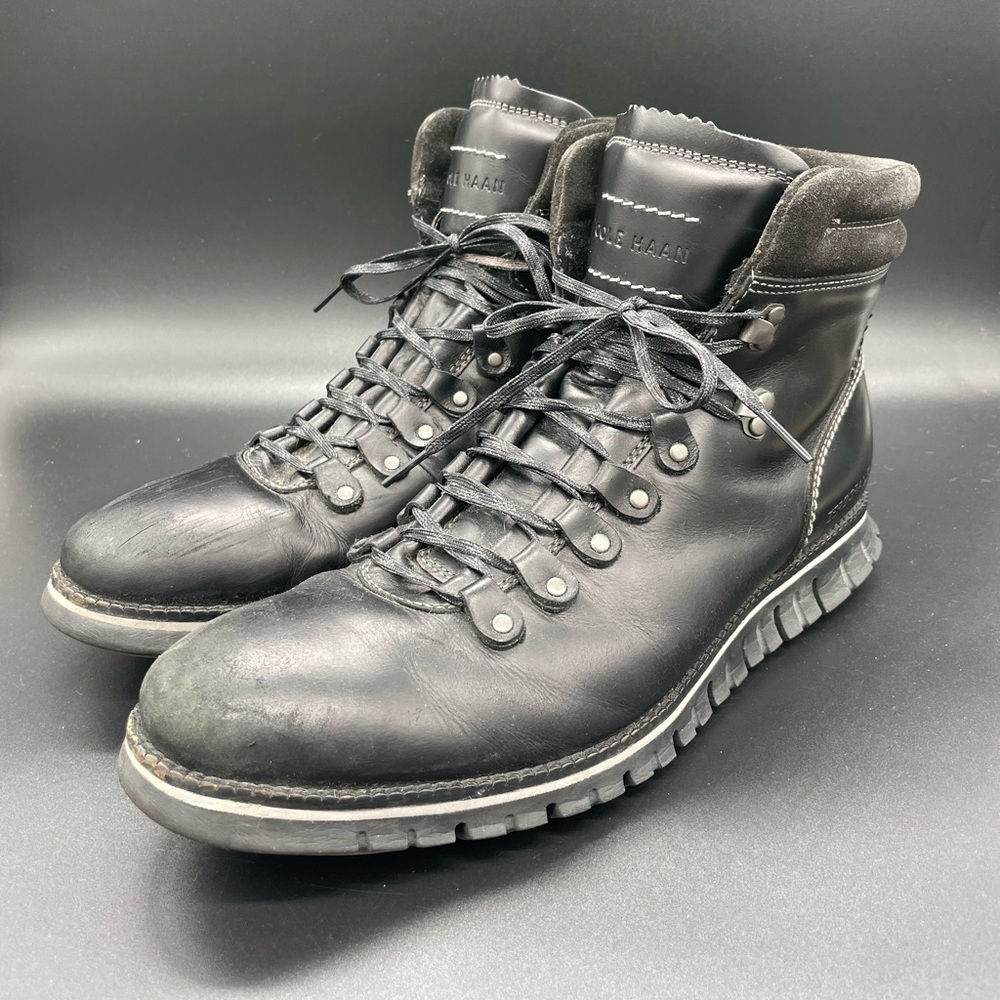 Men’s Cole Haan ZeroGrand Black Leather Waterproof Hiking Boots Size 10